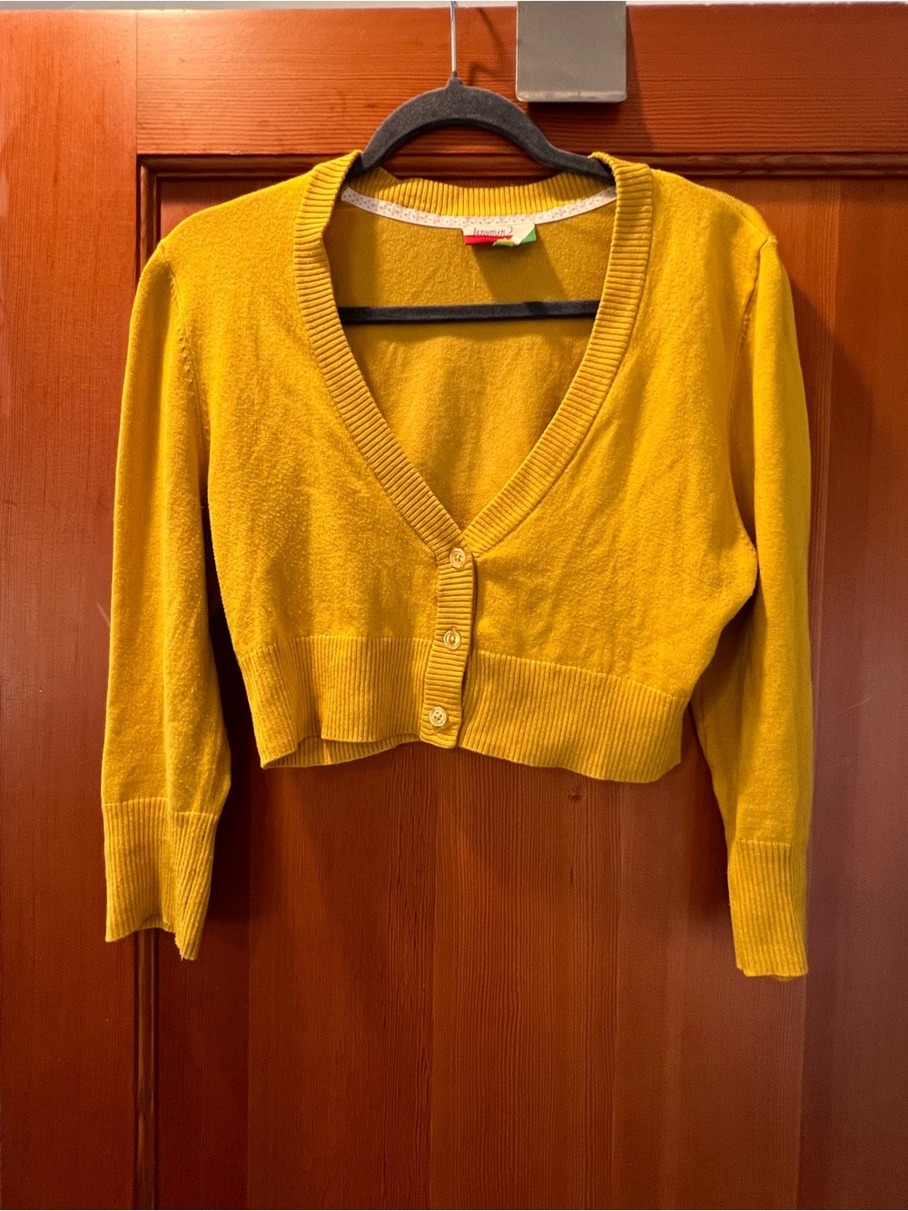 Mustard Yellow Women's V-Neck Cropped Cardigan Sweater